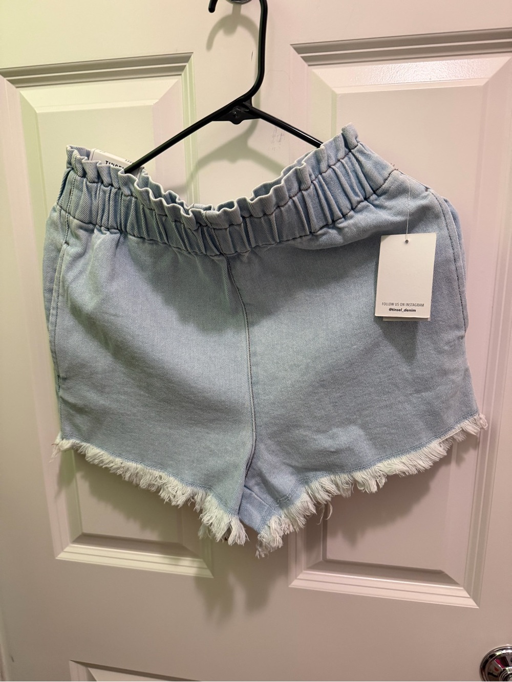 Tinsel Light Blue High-Rise Frayed Hem Denim Shorts